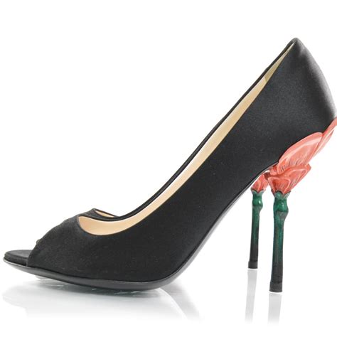 prada satin flower heel pumps|prada heels for sale.